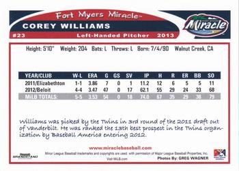 2013 Grandstand Fort Myers Miracle #NNO Corey Williams Back