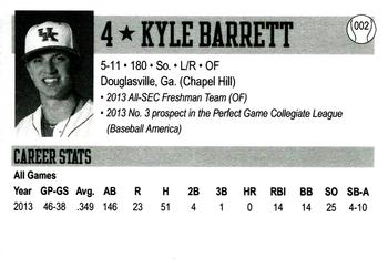 2014 Kentucky Wildcats #2 Kyle Barrett Back