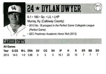 2014 Kentucky Wildcats #11 Dylan Dwyer Back