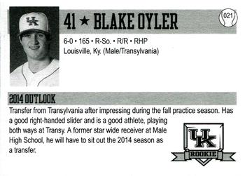 2014 Kentucky Wildcats #21 Blake Oyler Back