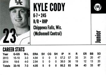 2015 Kentucky Wildcats #108 Kyle Cody Back