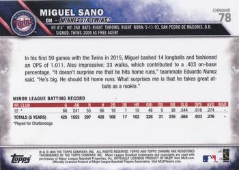 2016 Topps - Chrome Sapphire 65th Anniversary Edition #78 Miguel Sano Back