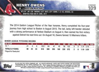 2016 Topps - Chrome Sapphire 65th Anniversary Edition #109 Henry Owens Back