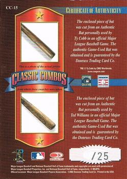 2002 Donruss Classics - Classic Combos #CC-15 Ty Cobb / Ted Williams Back