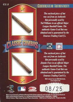2002 Donruss Classics - Classic Combos #CC-3 Ted Williams / Jimmie Foxx Back