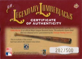 2002 Donruss Classics - Legendary Lumberjacks #LL-22 Eddie Murray Back