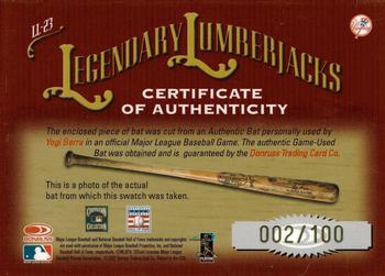 2002 Donruss Classics - Legendary Lumberjacks #LL-23 Yogi Berra Back