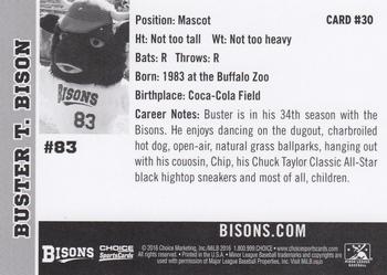 2016 Choice Buffalo Bisons #30 Buster T. Bison Back