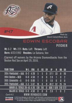 2016 Choice Reno Aces #11 Edwin Escobar Back