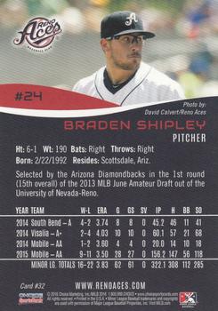 2016 Choice Reno Aces #32 Braden Shipley Back