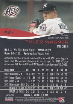 2016 Choice Reno Aces #35 Tyler Wagner Back
