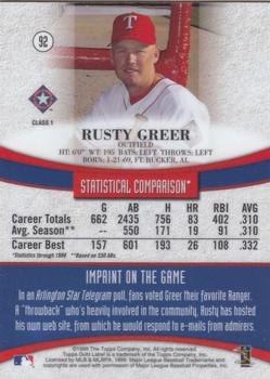 1999 Topps Gold Label #92 Rusty Greer Back