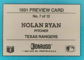 1991 Donruss - Previews #7 Nolan Ryan Back