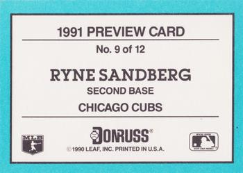 1991 Donruss - Previews #9 Ryne Sandberg Back