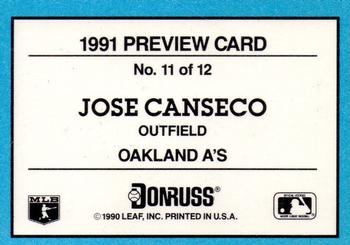 1991 Donruss - Previews #11 Jose Canseco Back