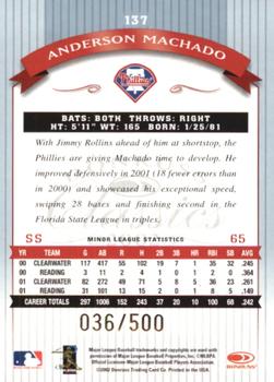 2002 Donruss Classics - Significant Signatures #137 Anderson Machado Back