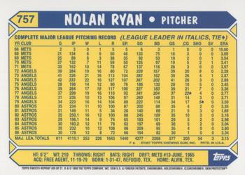 1999 Topps - Nolan Ryan Commemorative Reprints Finest #20 Nolan Ryan Back