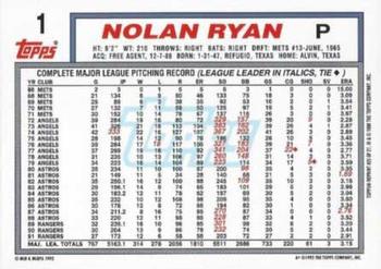 1999 Topps - Nolan Ryan Commemorative Reprints #25 Nolan Ryan Back