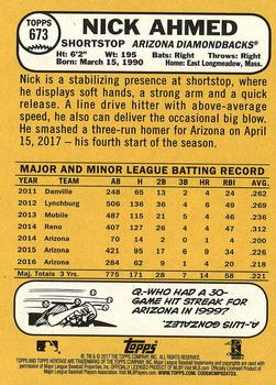 2017 Topps Heritage #673 Nick Ahmed Back