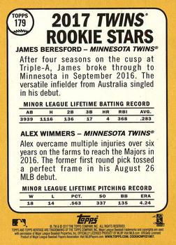 2017 Topps Heritage #179 Twins 2017 Rookie Stars (James Beresford / Alex Wimmers) Back