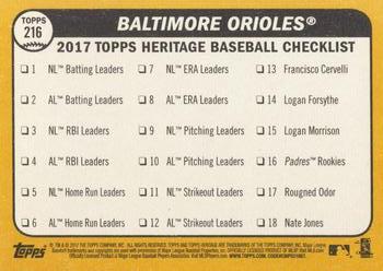 2017 Topps Heritage #216 Baltimore Orioles Back