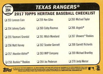 2017 Topps Heritage #394 Texas Rangers Back