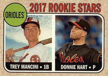 2017 Topps Heritage #396 Orioles 2017 Rookie Stars (Trey Mancini / Donnie Hart) Front