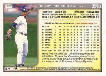 1999 Topps Opening Day #122 Henry Rodriguez Back