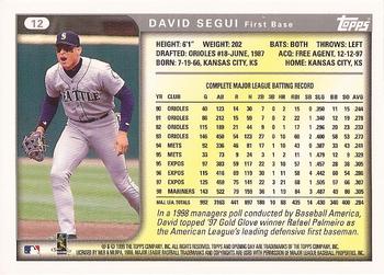 1999 Topps Opening Day #12 David Segui Back