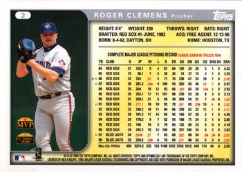 1999 Topps Opening Day #2 Roger Clemens Back