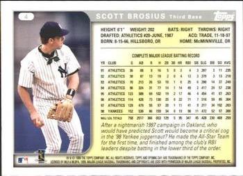 1999 Topps Opening Day #4 Scott Brosius Back