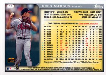 1999 Topps Opening Day #11 Greg Maddux Back