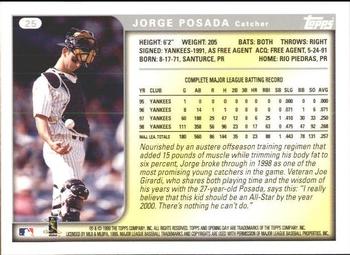 1999 Topps Opening Day #25 Jorge Posada Back