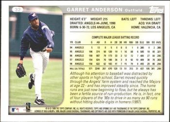 1999 Topps Opening Day #32 Garret Anderson Back