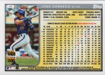 1999 Topps Opening Day #45 Jose Canseco Back
