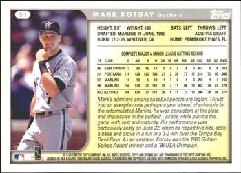 1999 Topps Opening Day #51 Mark Kotsay Back