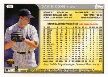 1999 Topps Opening Day #59 David Cone Back