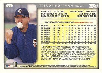 1999 Topps Opening Day #61 Trevor Hoffman Back