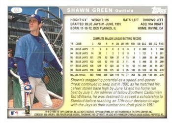 1999 Topps Opening Day #63 Shawn Green Back