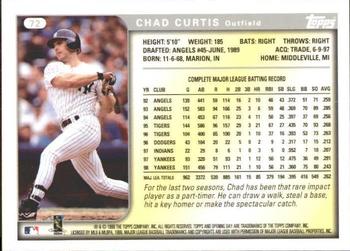 1999 Topps Opening Day #72 Chad Curtis Back