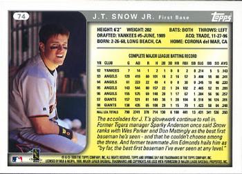 1999 Topps Opening Day #74 J.T. Snow Jr. Back