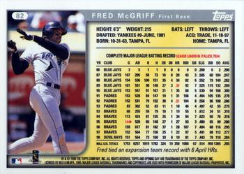 1999 Topps Opening Day #82 Fred McGriff Back
