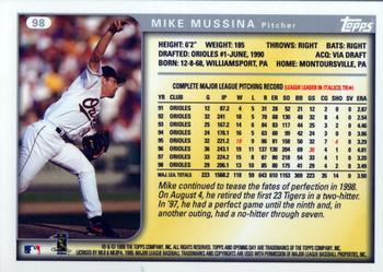 1999 Topps Opening Day #98 Mike Mussina Back