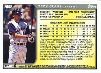 1999 Topps Opening Day #106 Troy Glaus Back