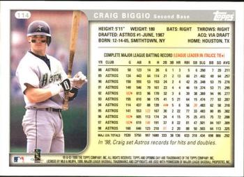 1999 Topps Opening Day #114 Craig Biggio Back