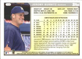 1999 Topps Opening Day #119 Jeromy Burnitz Back