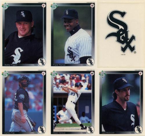 1992 High 5 Reusable Decals - Decal Panels #NNO Chicago White Sox Team Panel (Carlton Fisk / Jack McDowell / Bobby Thigpen / Frank Thomas / Robin Ventura / Chicago White Sox Logo) Front