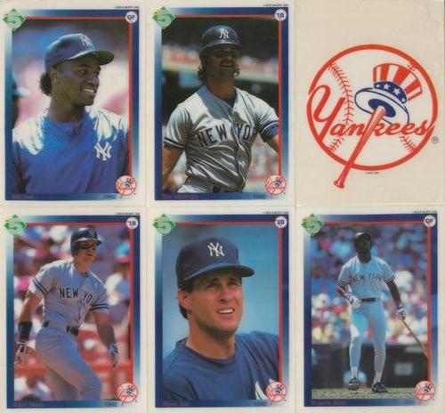 1992 High 5 Reusable Decals - Decal Panels #NNO New York Yankees Team Panel (Mel Hall / Roberto Kelly / Kevin Maas / Don Mattingly / Steve Sax / New York Yankees Logo) Front