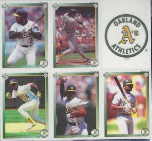 1992 High 5 Reusable Decals - Decal Panels #NNO Oakland Athletics Team Panel (Harold Baines / Jose Canseco / Dennis Eckersley / Dave Henderson / Rickey Henderson / Oakland Athletics Logo) Front
