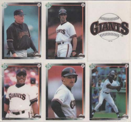 1992 High 5 Reusable Decals - Decal Panels #NNO San Francisco Giants Team Panel (Will Clark / Willie McGee / Kevin Mitchell / Robby Thompson / Matt Williams / San Francisco Giants Logo) Front